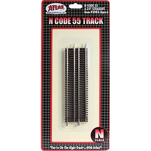 Code 55 Track w/Nickel-Silver Rail & Brown Ties - 4-1/4" Straight (6pk)