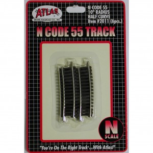 Code 55 Track w/Nickel-Silver Rail & Brown Ties - 10" Radius Half Curve (6pk)