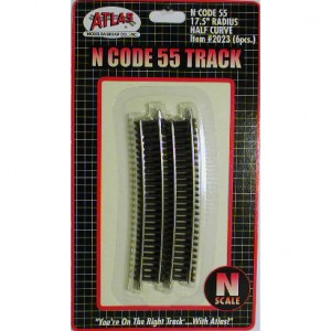 Code 55 Track w/Nickel-Silver Rail & Brown Ties - 17 1/2" Radius Half Curve (6pk)