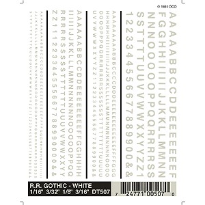Dry Transfer Alphabet & Number Sets - RailRoad Gothic White