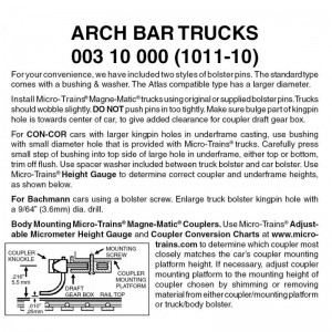 (1011-10) Arch Bar Trucks Without Couplers (10pr)