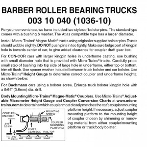 (1036-10) Barber Roller Bearing Trucks Without Couplers (10pr)