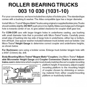 (1031-10) Roller Bearing Trucks Without Couplers (10pr)