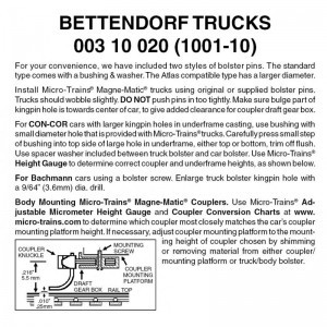 (1001-10) Bettendorf Trucks Without Couplers (10pr)