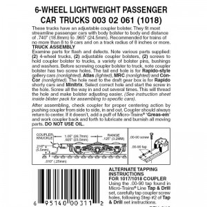 (1018) 6 Wheel Passenger Car Trucks with Assembled Adjustable Magne-Matic couplers (1pr)