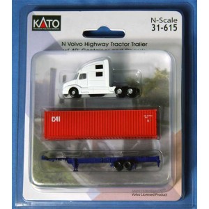 White Volvo Highway Tractor Trailer w/ 40' Container and Chassis