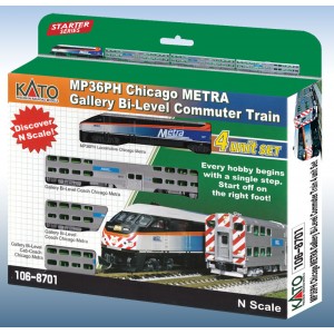 MP36PH Chicago METRA Gallery Bi-Level Commuter Train 4-Car Set