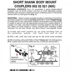 (905) Z & Nn3 Scale Assembled Short Shank Couplers (2pr)