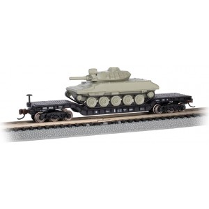 52' Center-Depressed Flat Car With Sheridan Tank - (Black with Green Tank)