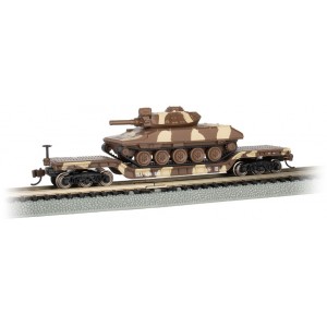 52' Center-Depressed Flat Car With Sheridan Tank - (Desert Camo Tank)