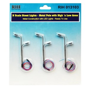 Street Lights - Metal Pole with High'n'Low Arms (3pk)