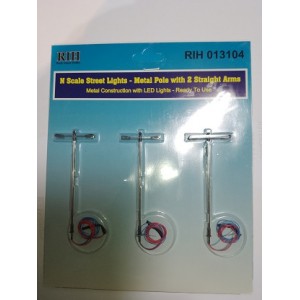 Street Lights - Metal Pole with 2 Straight Arms (3pk)