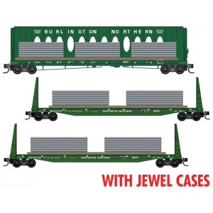60' Centerbeam & 61'8" Bulkhead Flatcars - Burlington Northern (3pk)