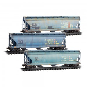 3 Bay Covered Hoppers - Golden West Service (Weathered)(3pk)